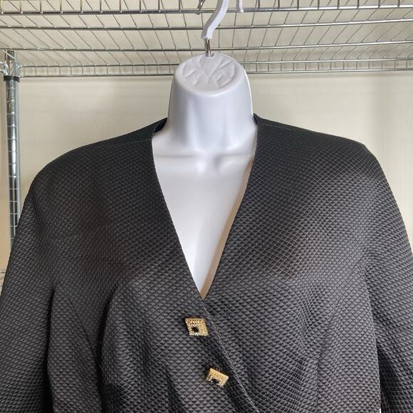 Vintage Ildi Marshall Women's Black Silk Tweed Blazer Size 12 Rhinestone Buttons - Picture 9 of 13